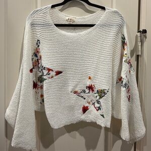 POL Women's White Sweater with Star Floral Design